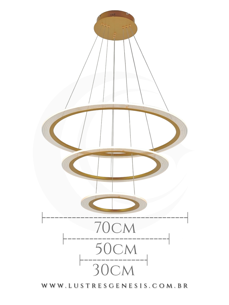 Luminaria Pendente Moderna LED DCD03179 Dourado Escovado Bivolt 95W 3000K Ø30x50x70cm, Sala de Jantar Pé Direito Duplo, Hall